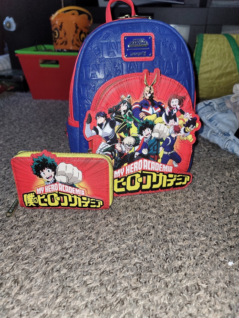 Loungefly My Hero Academia Group Debossed Logo Mini Backpack And Wallet